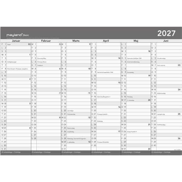 Mayland 2027 Basic Kæmpekalender, whiteboard, A2