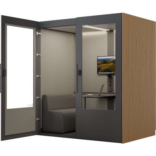 PhoneAlone Mødeboks, 4 pers., Grå/lys eg