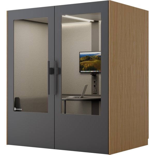 PhoneAlone Mødeboks, 4 pers., Grå/lys eg