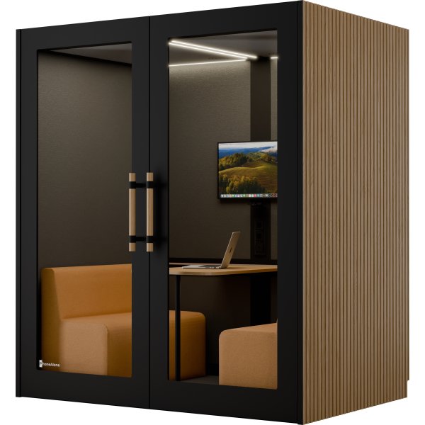 PhoneAlone Mødeboks, 4 pers., Sort/ Eg lameller