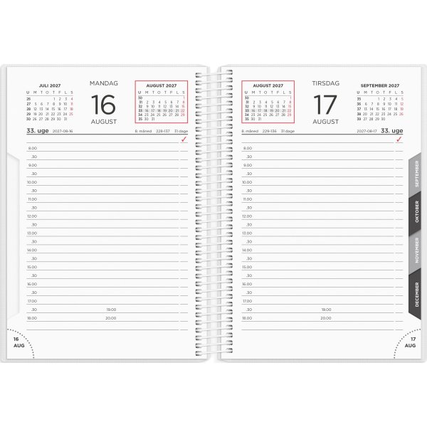 Mayland 2027 Dagkalender, hvid