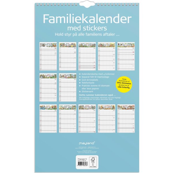 Mayland 2027 Familiekalender m. stickers, 4 kol.