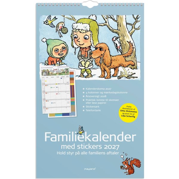 Mayland 2027 Familiekalender m. stickers, 4 kol.