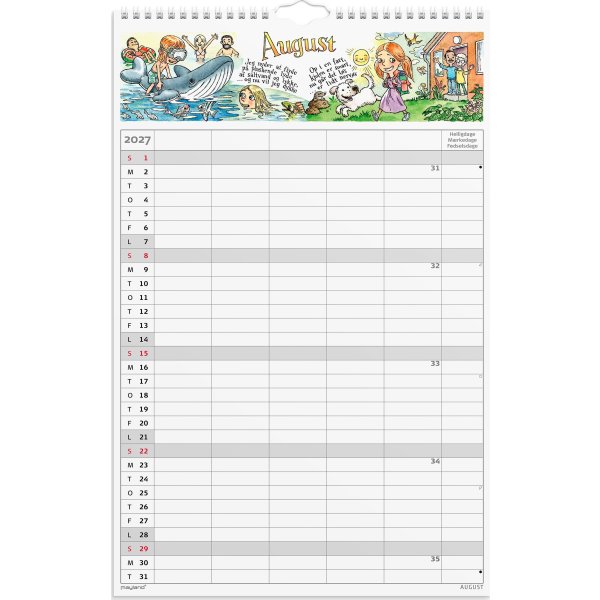 Mayland 2027 Familiekalender m. stickers, 5 kol.