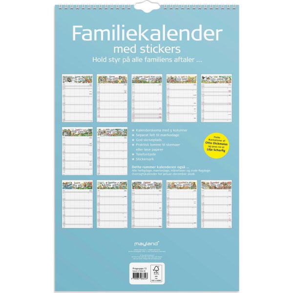 Mayland 2027 Familiekalender m. stickers, 5 kol.