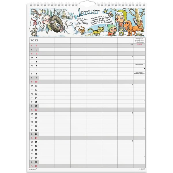 Mayland 2027 Familiekalender m. stickers, 6 kol.