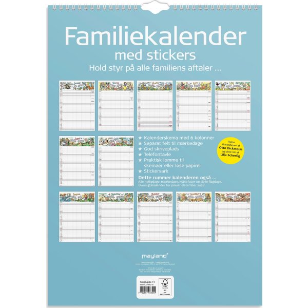 Mayland 2027 Familiekalender m. stickers, 6 kol.
