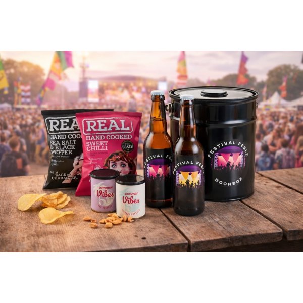 Festivalpakke med øl, snacks & højtaler