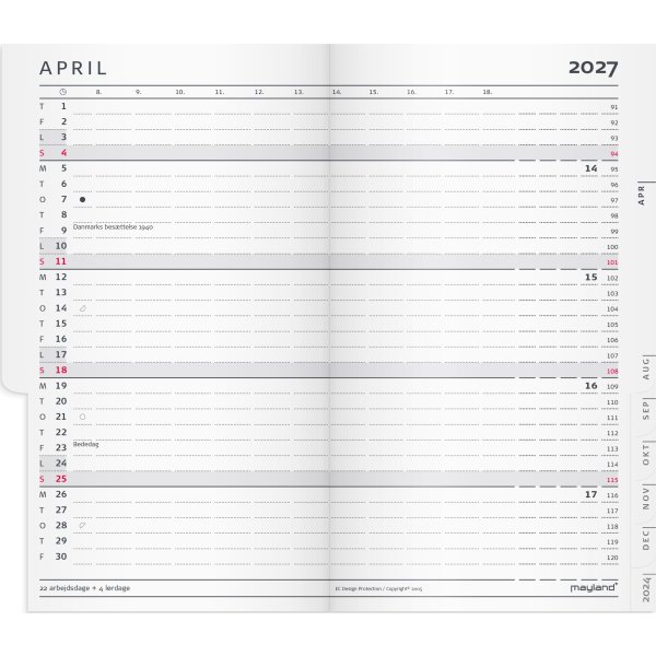 Mayland 2027 Kalender, Index Planner Mini, grå