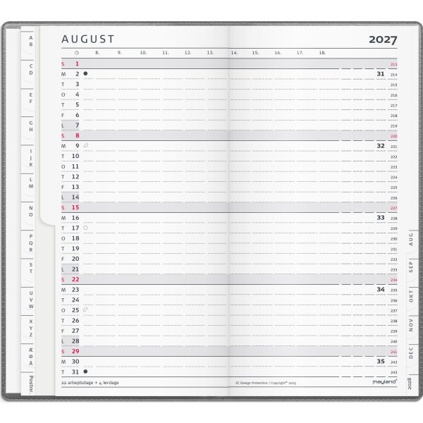Mayland 2027 Kalender, Index Planner, grå