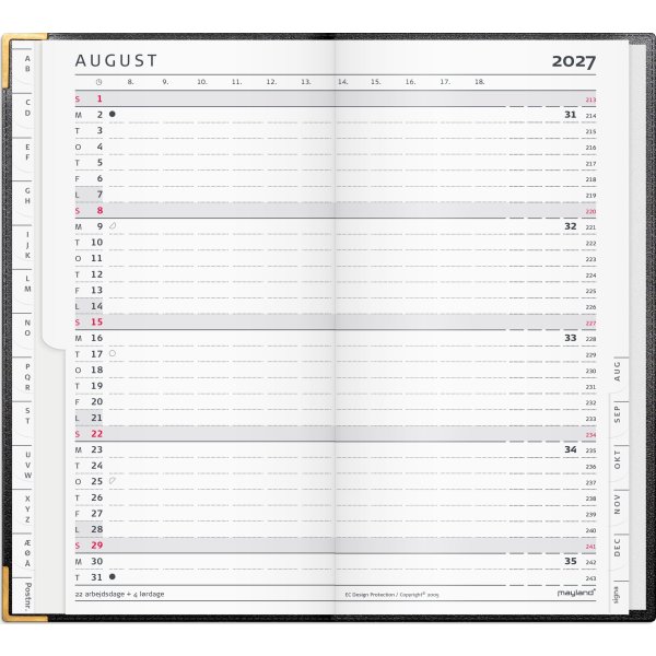 Mayland 2027 Kalender, Index Planner, skind, sort
