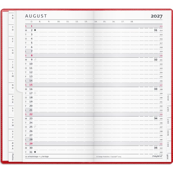 Mayland 2027 Kalender, Index Planner, vinyl, rød