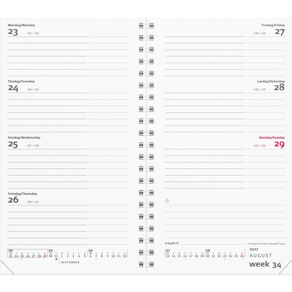 Mayland 2027 Kalender, Week Planner Int. refill