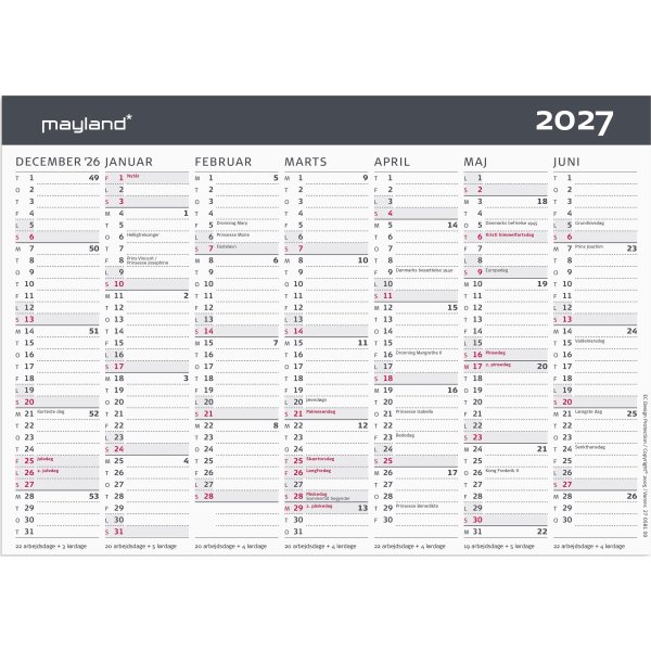 Mayland 2027 Kontor Bordkalender