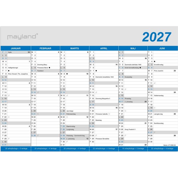 Mayland 2027 Kontorkalender, Klassisk, A4