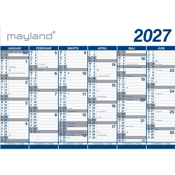 Mayland 2027 Kæmpekalender, 2x6 mdr. paprør