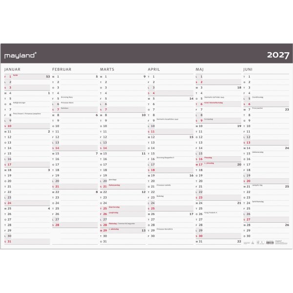Mayland 2027 Kæmpekalender, Moderne, 2x6 mdr.