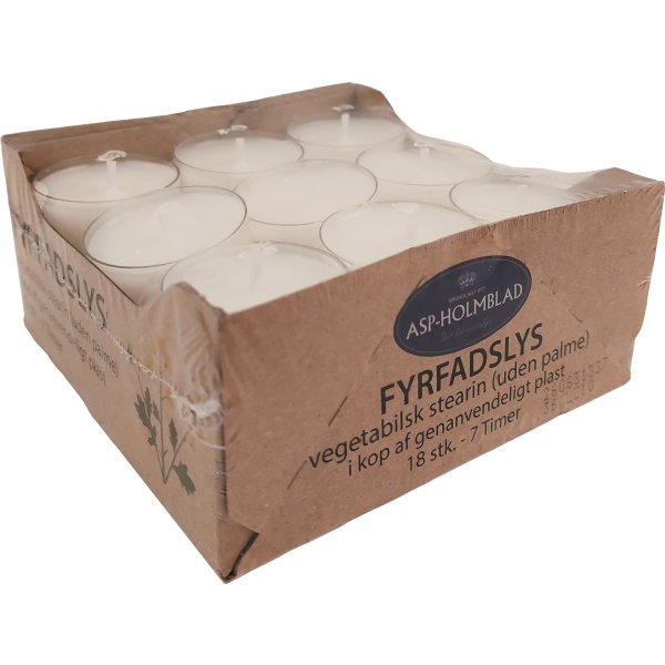 Fyrfadslys i plast kop, veg.stearin, hvid, 18 stk.