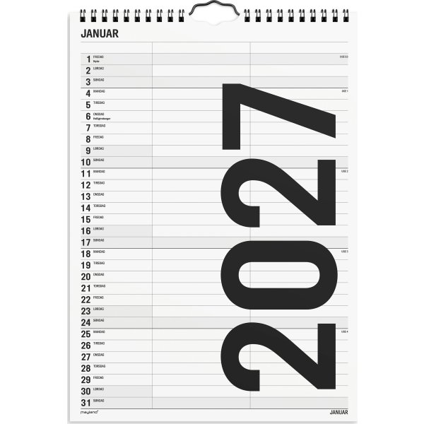 Mayland 2027 Vægkalender, Black & White, 2 kol.
