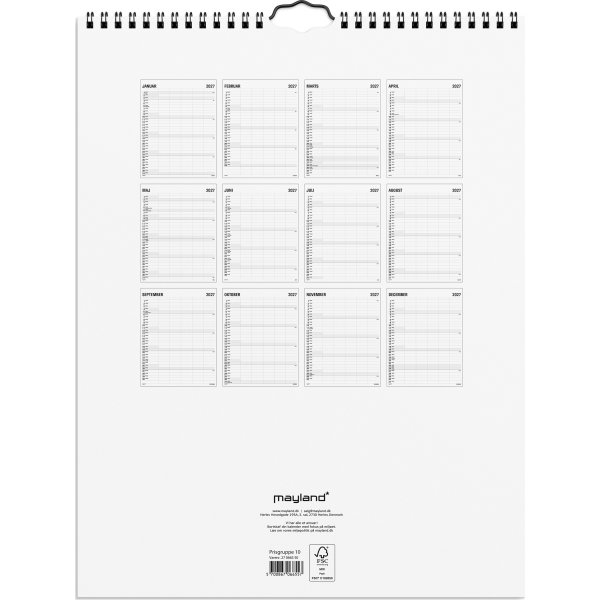 Mayland 2027 Vægkalender, Black & White, 5 kol.