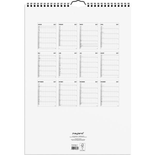 Mayland 2027 Vægkalender, Black & White, 7 kol.