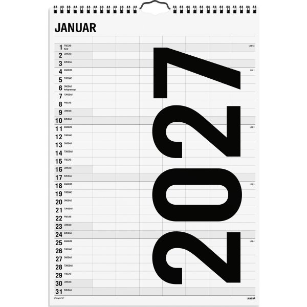 Mayland 2027 Vægkalender, Black & White, 7 kol.