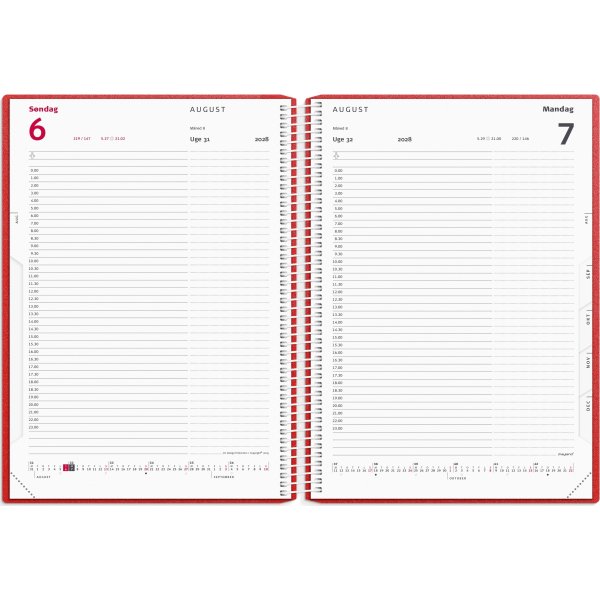 Mayland 2028 Timekalender, plast, rød