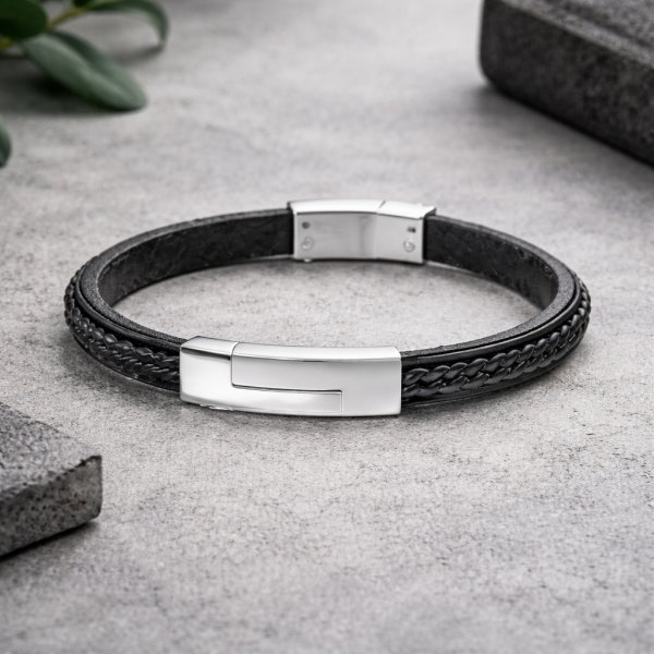 Lotus Style armbånd til mænd, læder, L19cm