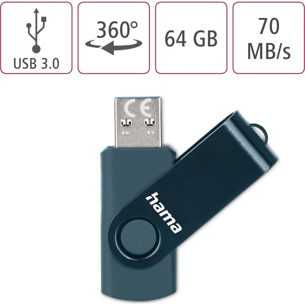 HAMA USB-minne Rotate 64GB USB 3.2 (Gen1) 70MB/s