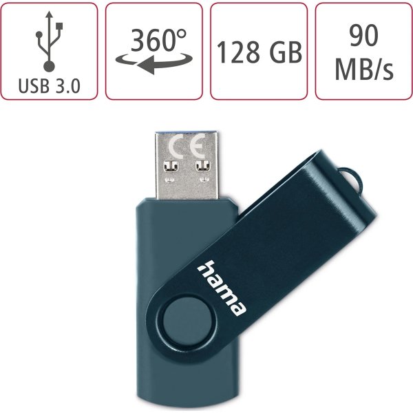 HAMA USB-stik Rotate 128GB - USB-A 3.2 (Gen1) 90MB