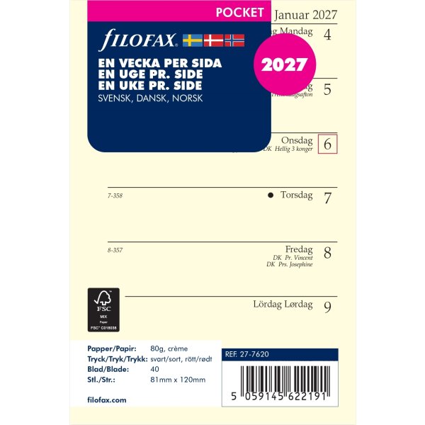 Filofax 2027 Refill | Pocket | Uge
