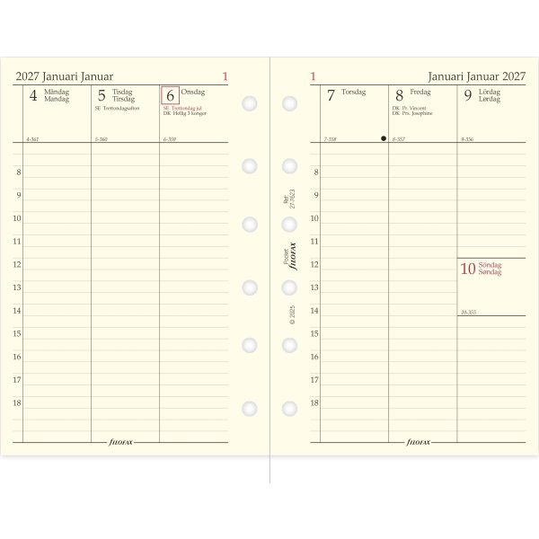 Filofax 2027 Refill | Pocket | Uge | Højformat