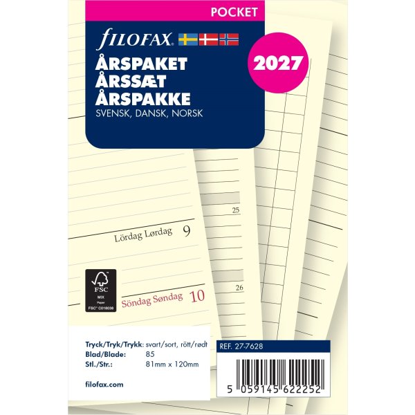 Filofax 2027 Refill | Pocket | Årspakke