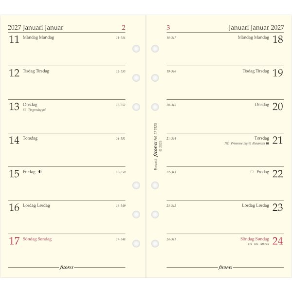Filofax 2027 Refill | Personal | Uge