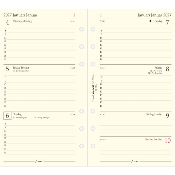 Filofax 2027 Refill | Personal | Årspakke