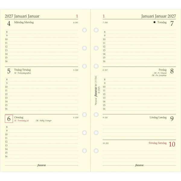 Filofax 2027 Refill | Personal | Uge | Tværformat