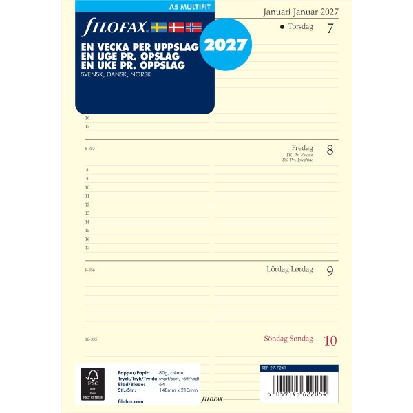 Filofax 2027 Refill | A5 | Uge | Tværformat