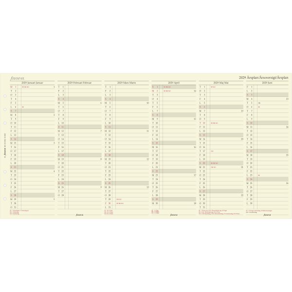 Filofax 2029 Refill | A5 | Årsplan