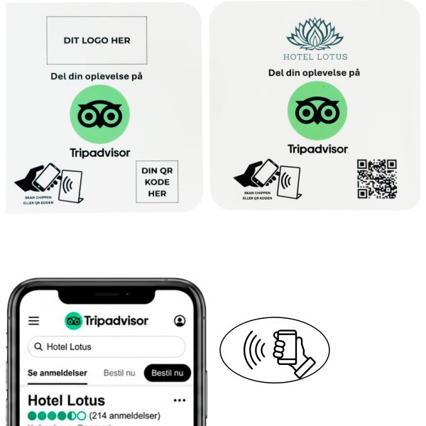 Skilt m/chip selvklæb kvadrat, eget logo, Tripadv.