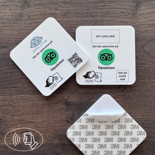 Skilt m/chip selvklæb kvadrat, eget logo, Tripadv.