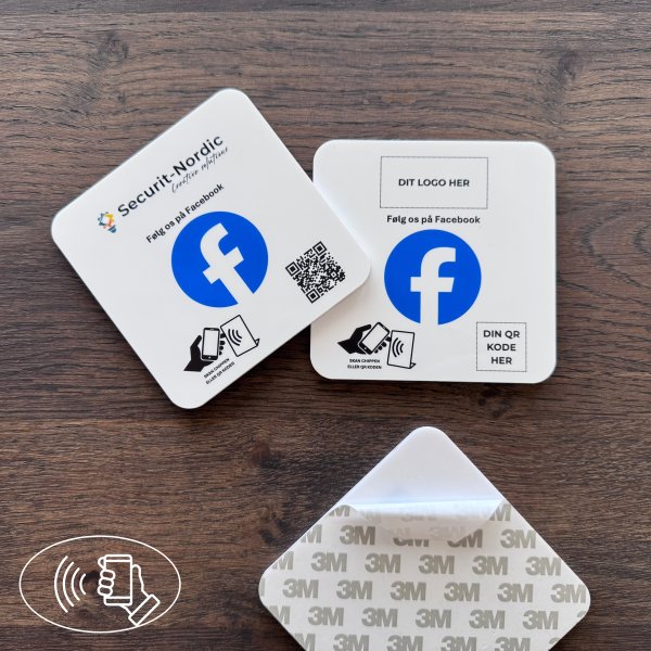 Skilt m/chip selvklæb kvadrat, eget logo, Facebook