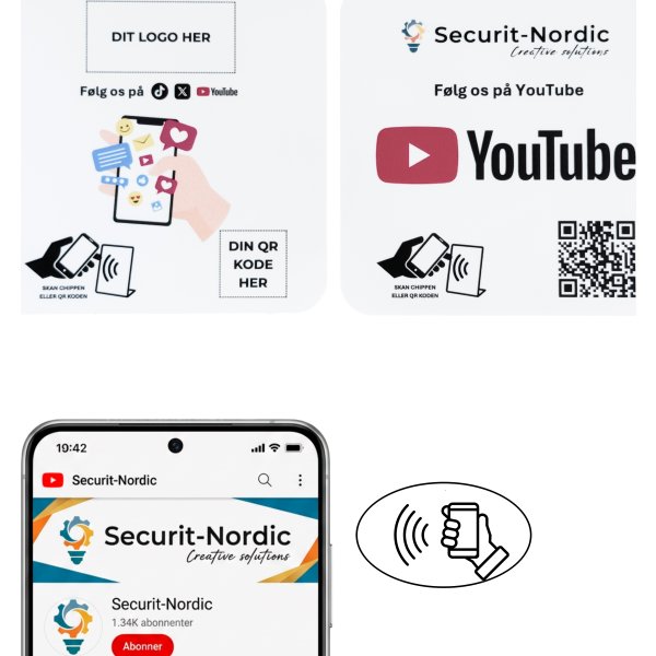 Skilt m/chip selvklæb kvadrat, eget logo, SoMe