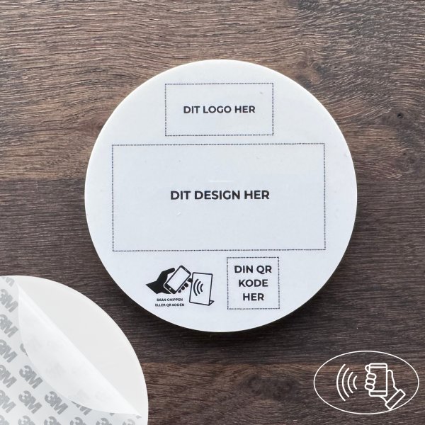 Skilt m/chip selvklæb rund, eget logo og design