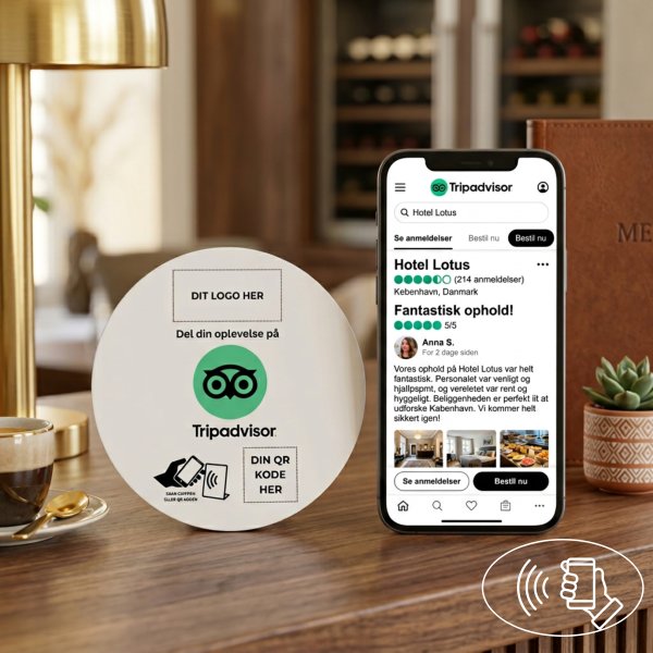 Skilt m/chip selvklæb rund, eget logo, Tripadvisor