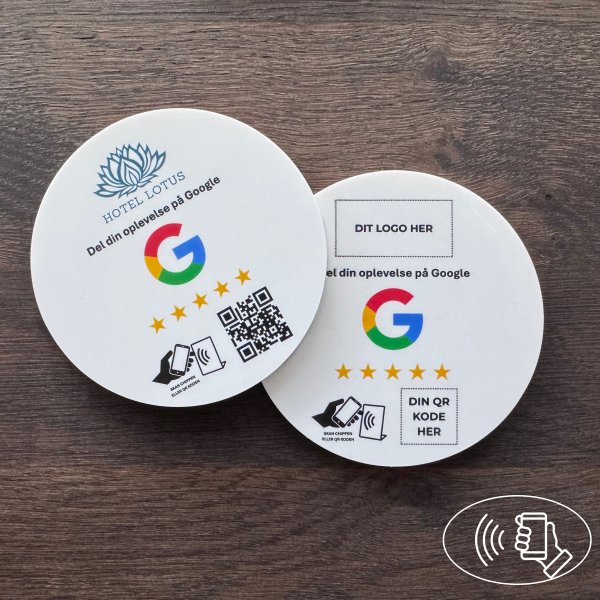 Skilt m/chip selvklæb rund, eget logo, Google