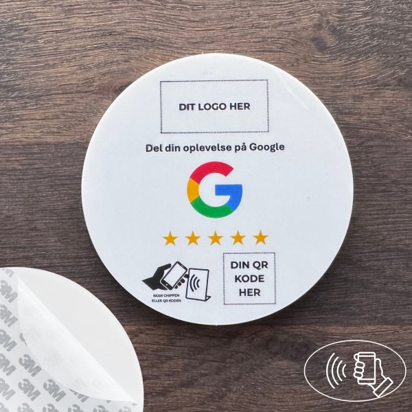 Skilt m/chip selvklæb rund, eget logo, Google