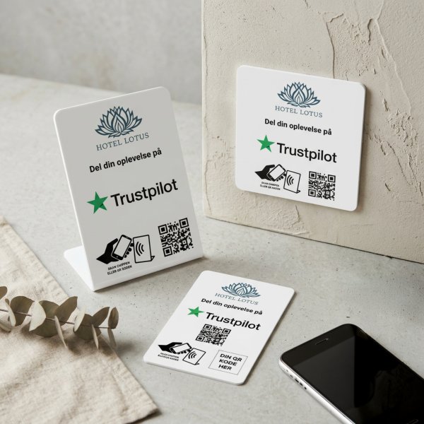 Skiltepakke m/chip, 3 stk, eget logo, Trustpilot