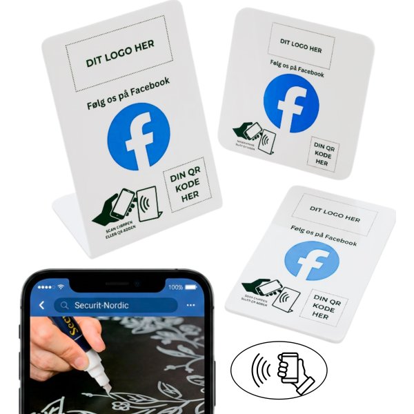 Skiltepakke m/chip, 3 stk, eget logo, Facebook
