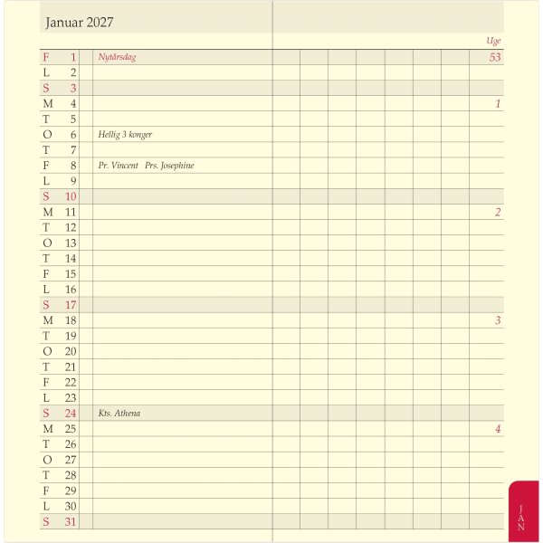 Filofax 2027 Refill | Personal | Månedsoversigt