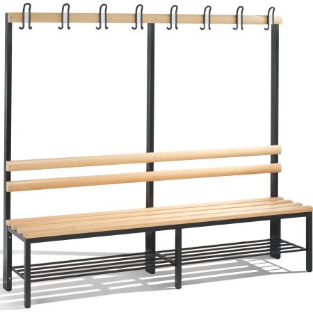 CP enkeltsidet bænk m/skohylde og knager, 200 cm